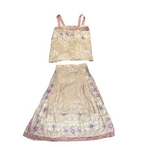 VTG Umi Collections 100% Silk 2 Piece Set Cami Skirt Floral sz 10 Cottagecore